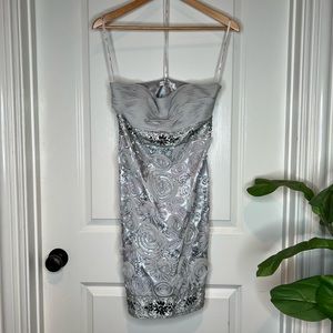 Sue Wong size 6 strapless Womens Mini Dress Like New Beaded Detail Rosettes